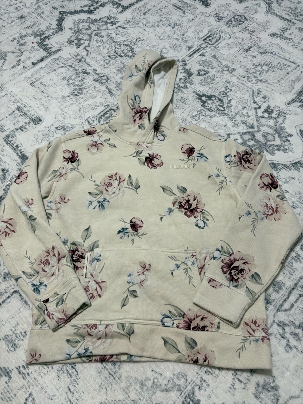Hollister Cream Hoodie with Rose Print